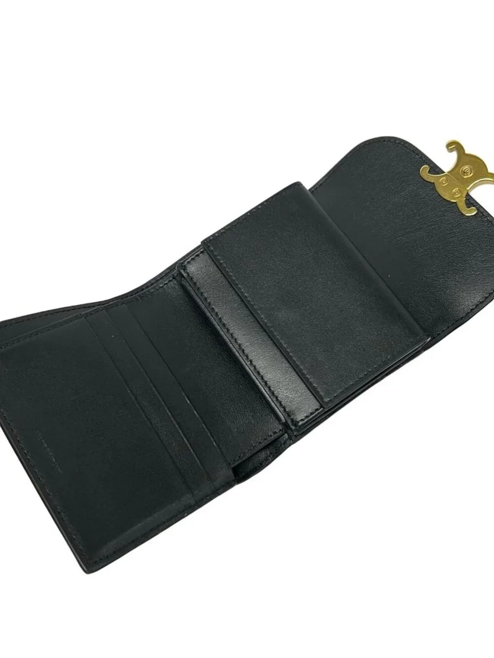 Celine Trifold Wallet Small Flap Triomphe Black Leather